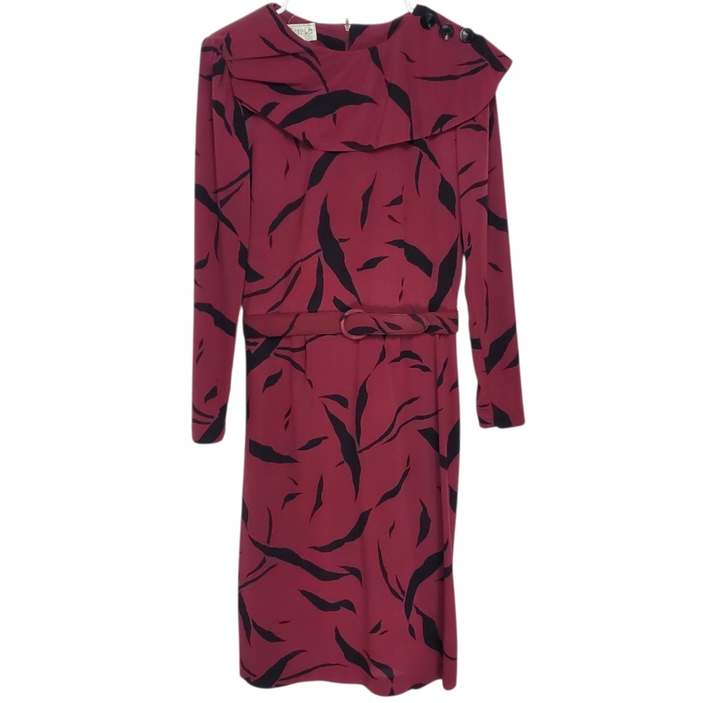 7621 * A La Carte Vintage Ruffle Cape Belted Midi Dress Red Black Size Unknown